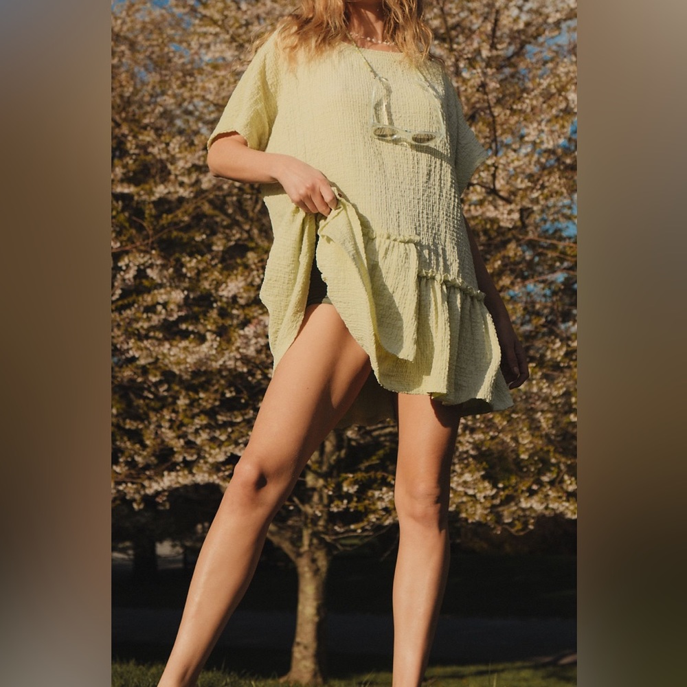 Free People Beach crinkle ivory stretchy dress size L NWOT